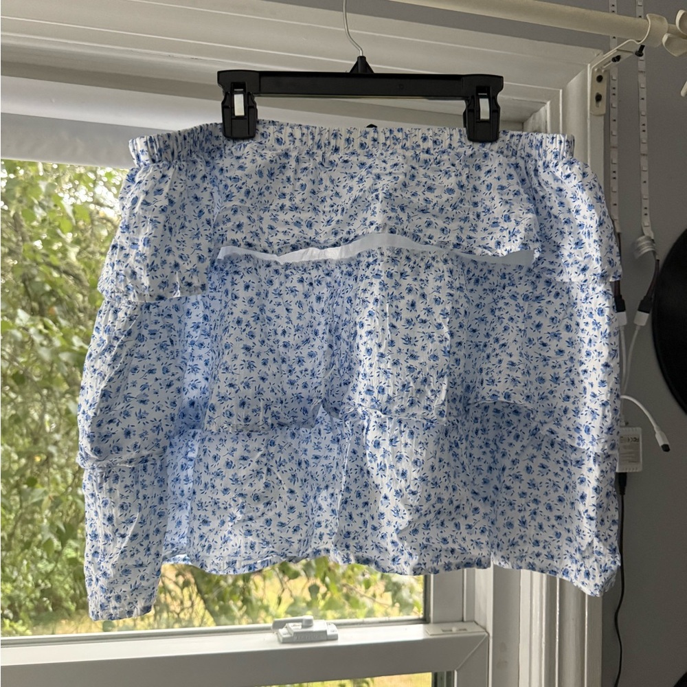 Floral Ruffle Mini Skirt - Blue - Picture 4 of 4